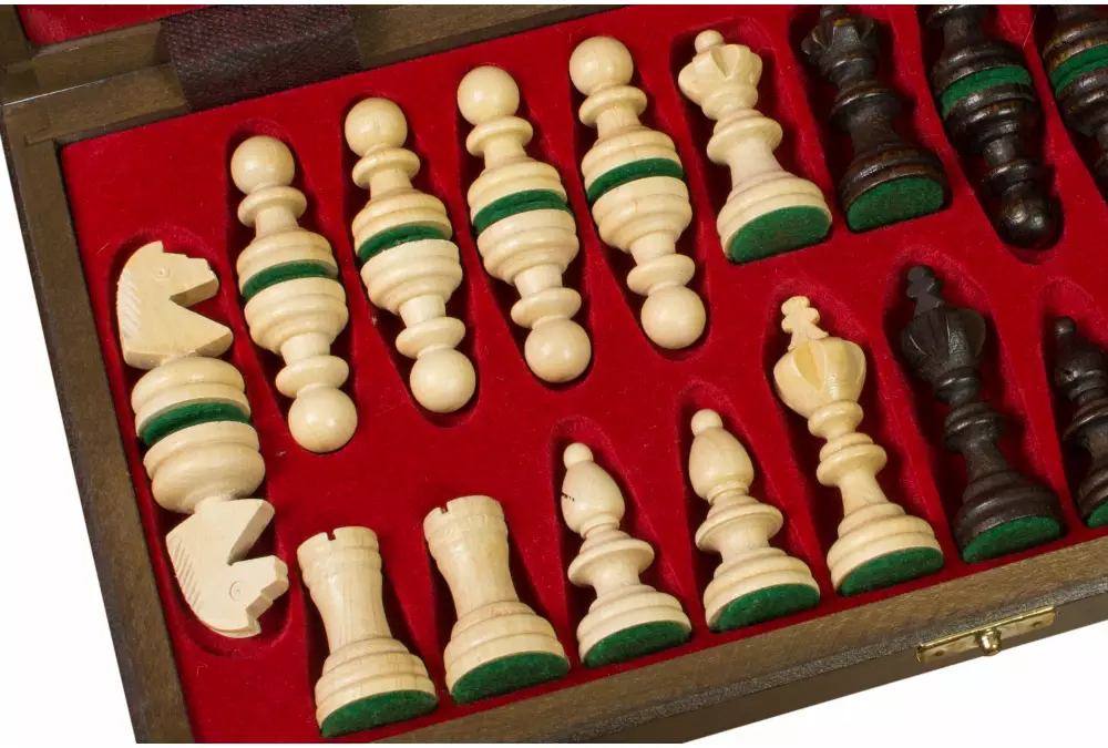 Drewniana kasetka szachowa z wkładką (35 x 35 cm), pole 35 x 35 mm